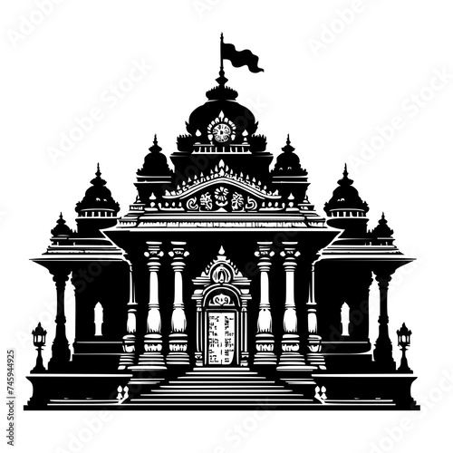 Vector illustration black silhouette of temple isolated on white background 