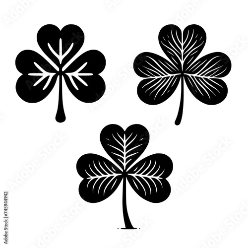 vector set of silhouette ireland shamrock leaf clover for st patrick day on white background 