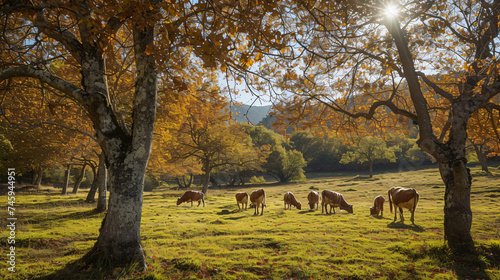 Cows grazing in the chestnut grove of El Tiemblo.
