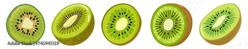 Flat vector illustration of pieces of kiwi from different angles isolated on transparent background photo