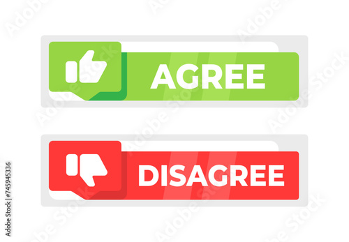 Two overlapping speech bubbles, one green with AGREE and one red with DISAGREE, representing different opinions or survey options