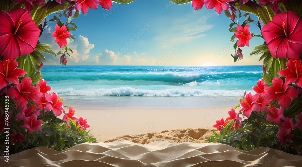 Fototapeta premium a postcard for a beach holiday, an advertising brochure of a seaside resort, summer, sun, sea, ocean