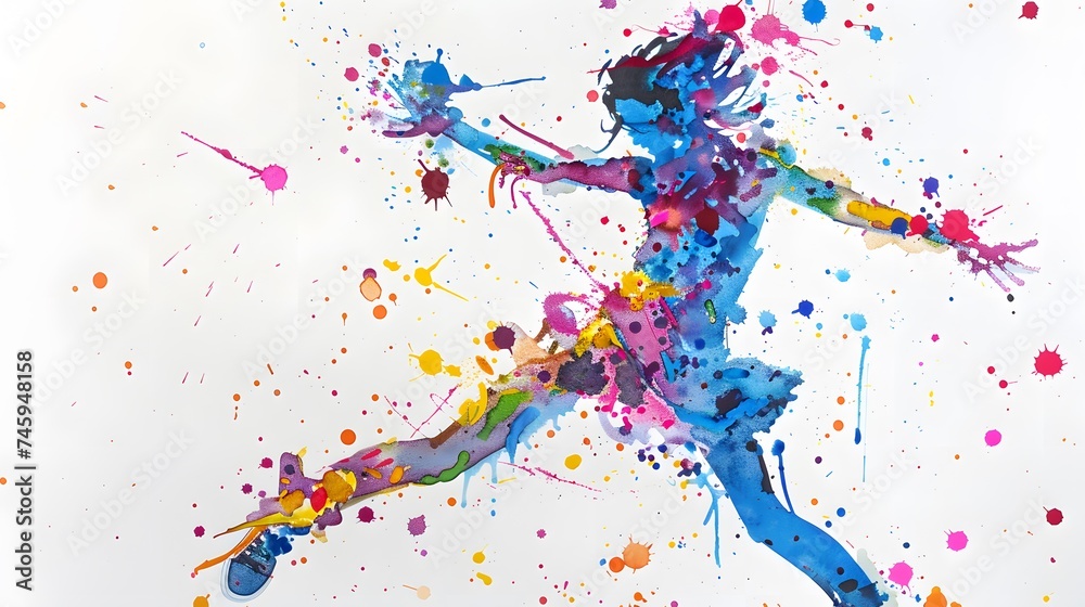 dancing girl with colorful spot and splashes