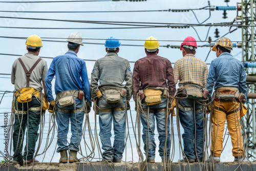 Lack of skilled workers. Electricians work on the high-voltage network. Generative AI