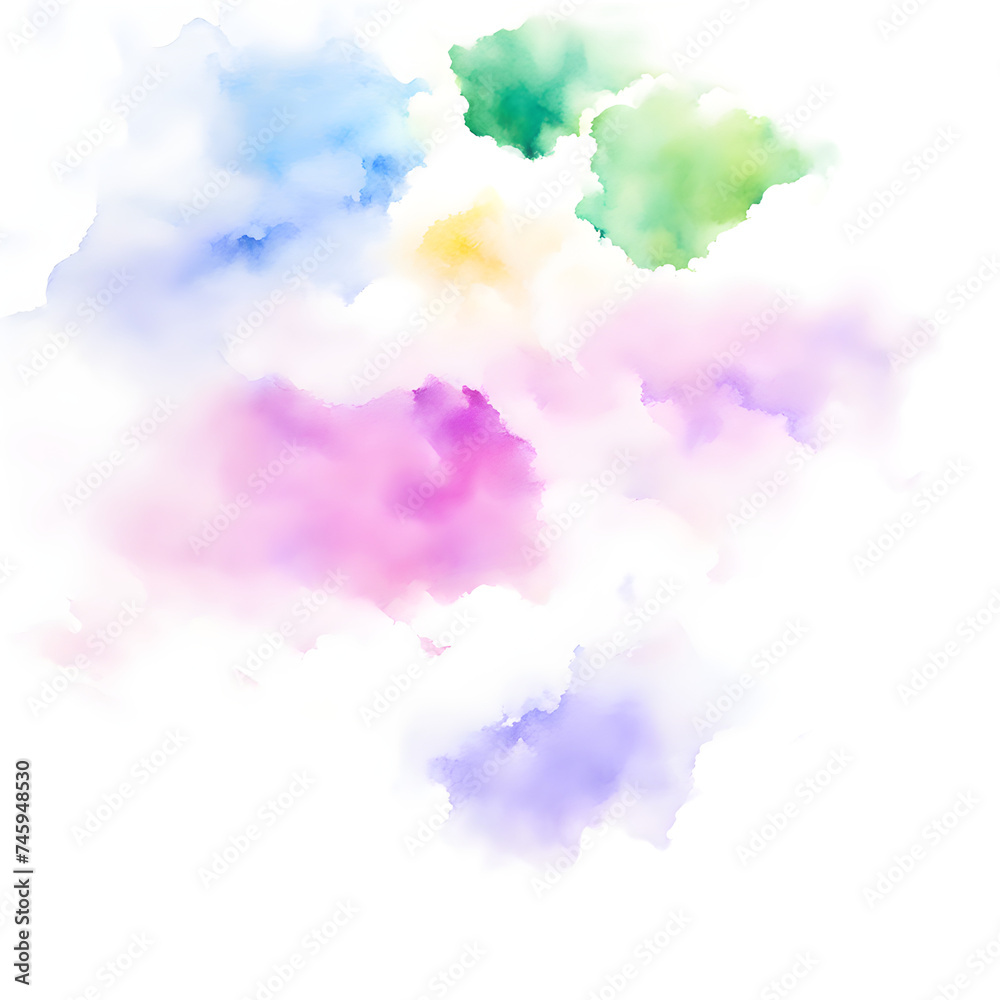 Blue, green, purple, gray and red abstract and subtle watercolor splash on transparent background