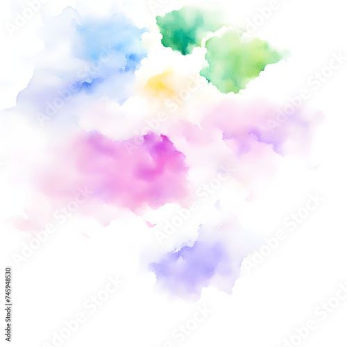 Blue, green, purple, gray and red abstract and subtle watercolor splash on transparent background