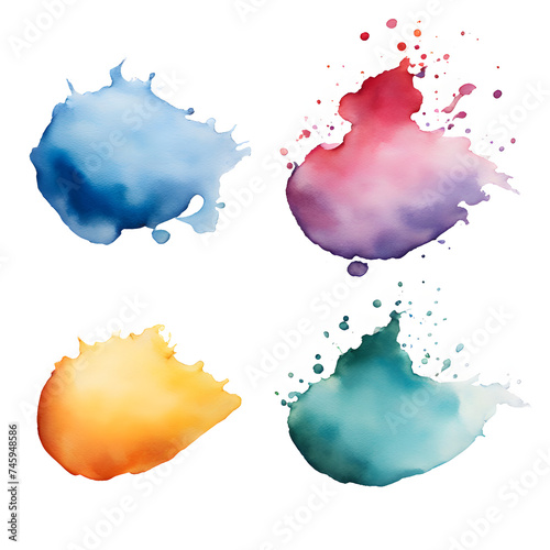 Blue, green, purple, gray and red abstract and subtle watercolor splash on transparent background