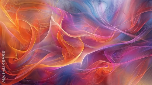 This abstract image bursts with vibrant swirls, intertwining in a warm color spectrum of oranges, reds, purples, and blues, suggesting both energy and harmony. Vibrant Abstract Swirls in Warm Color S 