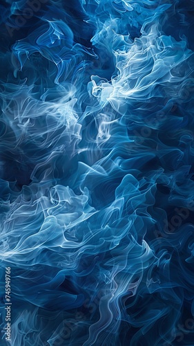 A captivating visual of blue smoke swirling patterns, creating a mysterious and abstract background. Ethereal Blue Smoke Abstract Background 