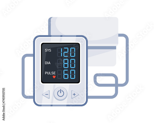 Medical tonometer and optimal blood pressure. Hypertension digital tonometer, sphygmomanometer. Vector illustration