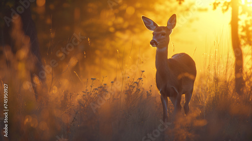 Deer in the sunset.
