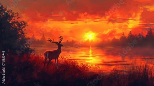 Deer in the sunset.