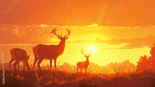 Deer in the sunset. © Fary