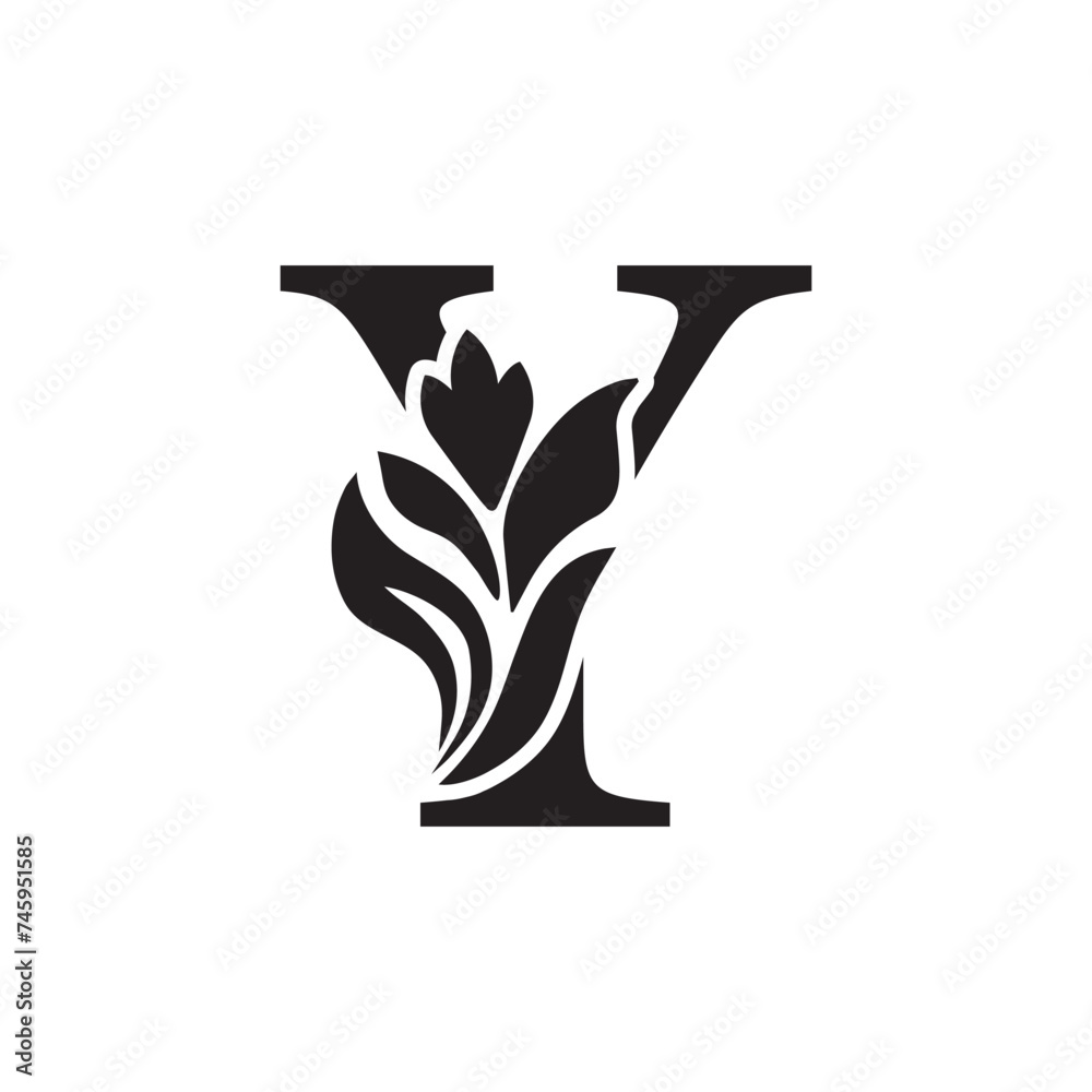 letter Y. Black flower alphabet. Beautiful capital letters letter Y. Black flower alphabet. Beautiful capital letters