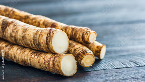 Horseradish root, copyspace on a side