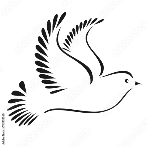 Stylized dove in flight in transparent background.