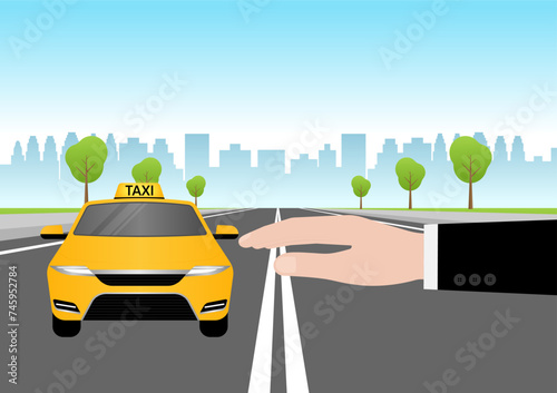 Taxi Car. Calling or Booking Taxi Service Concept.  Vector Illustration. 