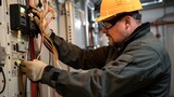 Professional Electrician at work conducting and maintaining safety inspection in a building