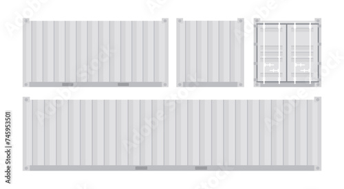 Set white cargo containers. Freight Shipping, delivery and transportation. Vector illustration
