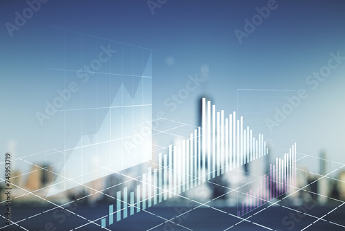 Multi exposure of abstract virtual financial graph hologram on blurry skyline background, forex and investment concept © Pixels Hunter