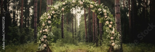 abstract wedding background arch with flowers photo