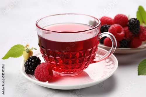 cup of tea with raspberries