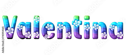 Valentina - multicolor - written with engraved typical Hawaiian hibiscus flowers- ideal for websites, e-mail, sublimation greetings, banners, cards, t-shirt, sweatshirt, prints, cricut,	