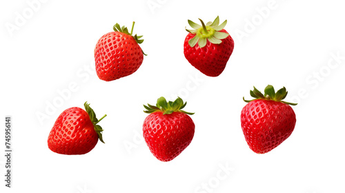 Strawberry Plant Collection: Vibrant, Delicious Fruit Isolated on Transparent Background in 3D Digital Art, Perfect for Summer Recipes and Healthy Lifestyle Designs