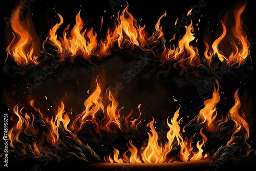 illustration of burning fire flame on black background burning fire flame on black background