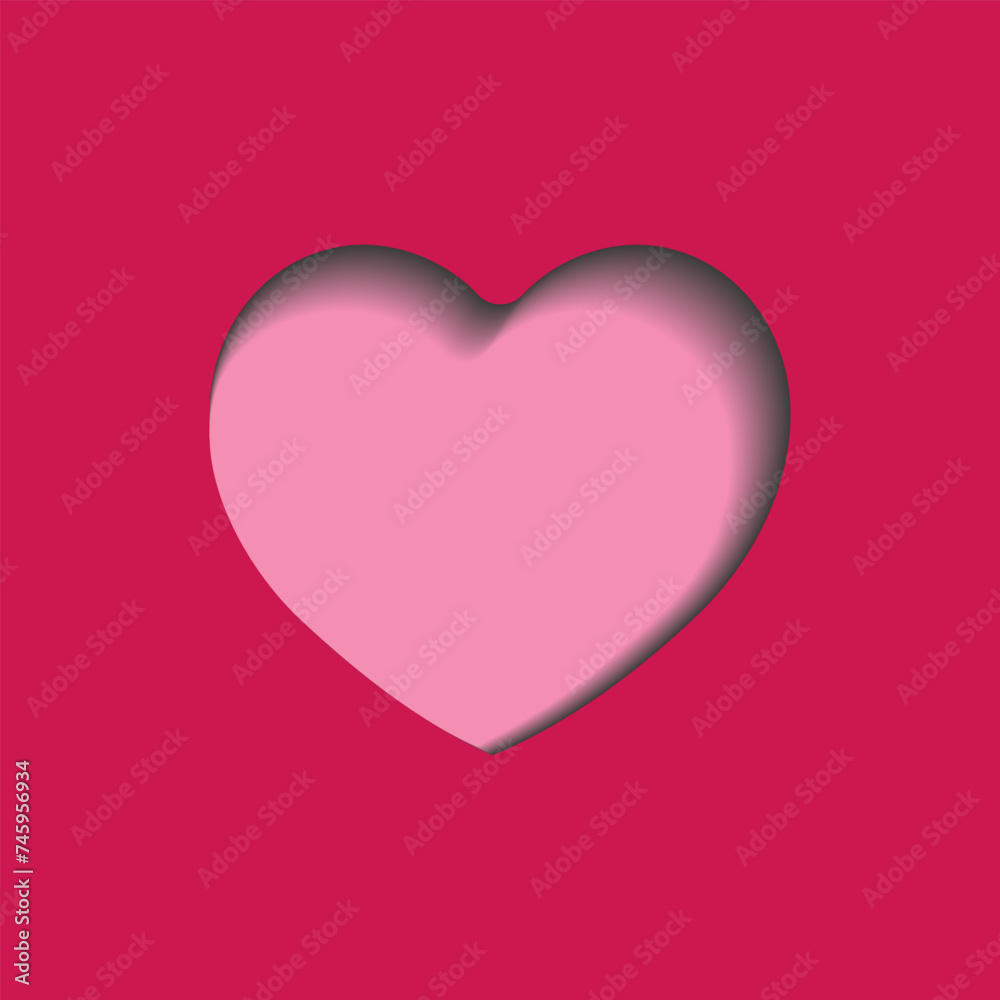 Paper side shadow showing rose heart on red cut bachground vector love card