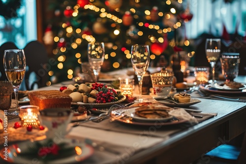 Winter Celebration  Festive Christmas Dinner Table Setting with Seasonal Decor