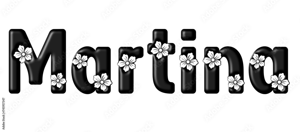 Martina - black color - written with engraved typical Hawaiian hibiscus flowers- ideal for websites, e-mail, sublimation greetings, banners, cards, t-shirt, sweatshirt, prints, cricut,	 - obrazy, fototapety, plakaty 