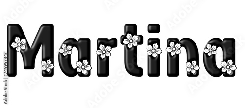 Martina - black color - written with engraved typical Hawaiian hibiscus flowers- ideal for websites, e-mail, sublimation greetings, banners, cards, t-shirt, sweatshirt, prints, cricut,	