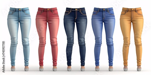 Illustration of traditional Jodhpurs jeans with a standard waist, elevated rise, belt loops, and full length, in white color, for both genders, in a fashion technical drawing. photo