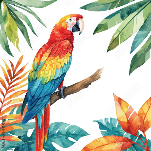 macaw bird painting watercolor vector illustration for background
