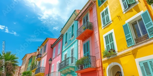 Vibrant historic homes in Nice's Old Town on the French Riviera. photo