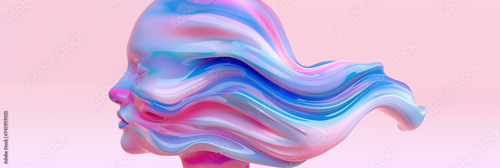 Creative and modern representation of a female profile is depicted in pastel hues, featuring flowing abstract shapes that suggest motion and fluidity. Creative and modern representation of a female profile is depicted in pastel hues, featuring flowing abstract shapes that suggest motion and fluidity.
