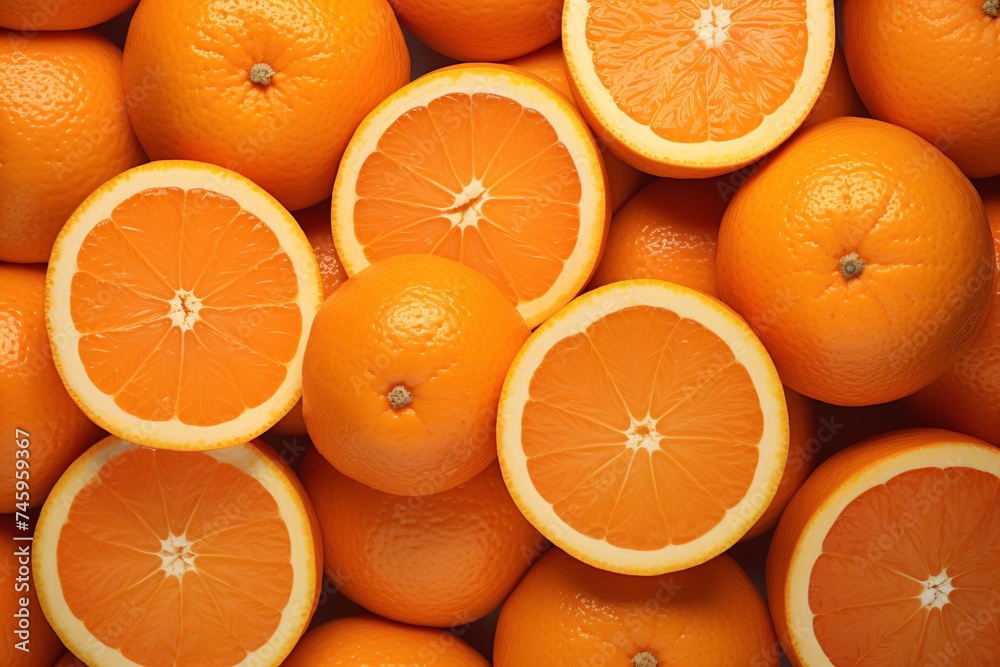 a group of oranges with slices cut in half a group of oranges with slices cut in half