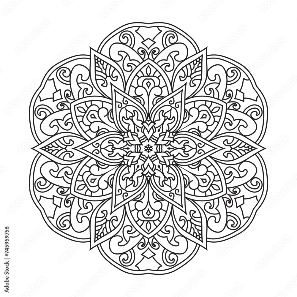 Anti-stress coloring book page for adults.Oriental mystical pattern.Yoga mandala.		

