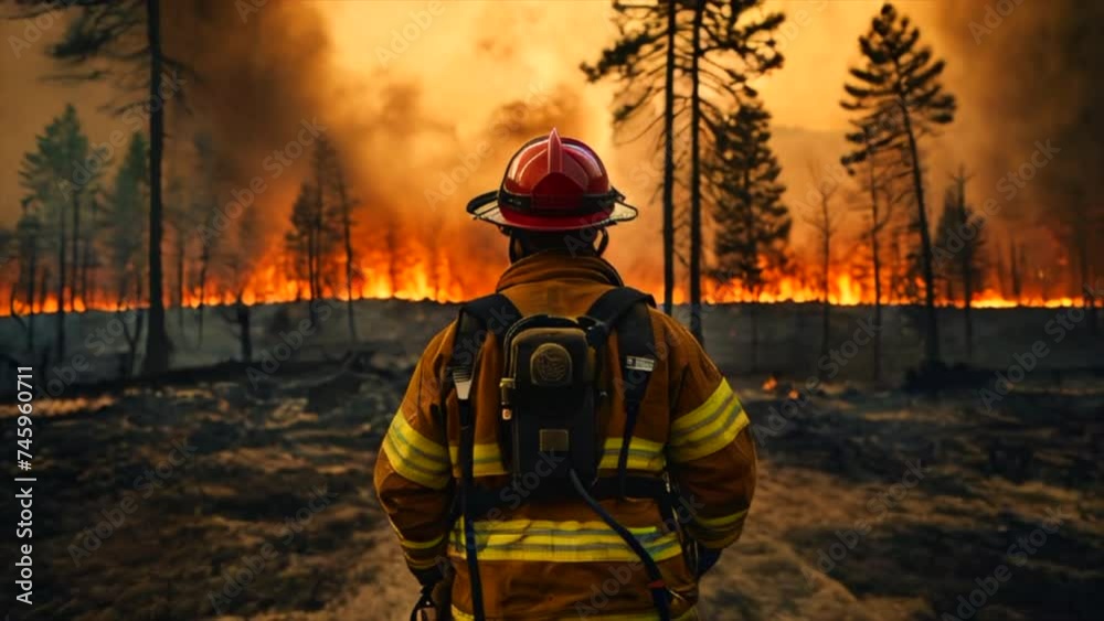 Fireman extinguish fire in the forest Fireman extinguish fire in the forest