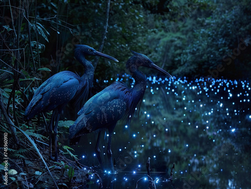 Bioluminescent forests and the nocturnal birds that inhabit them, a glimpse into an enchanted world