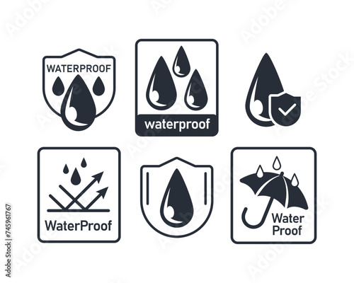 Waterproof icons. Water Proof sign. Water protection, liquid proof protection. Vector illustration