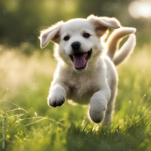 golden retriever puppy playing in the grass