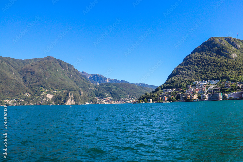 View of lake Lugano in Ticino canton, Switzerland