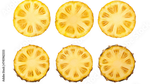 Pineapple Slices: Vibrant Exotic Fruit Illustration for Summer Designs, Top View 3D Clipart with Fresh Juicy Appeal, Isolated on Transparent Background for Creative Creations.