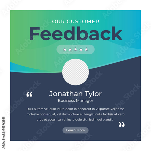 Customer feedback testimonial social media post web banner template. client testimonials social media post banner design template
