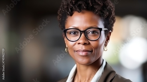 Confident Professional African American Woman in Business Attire.