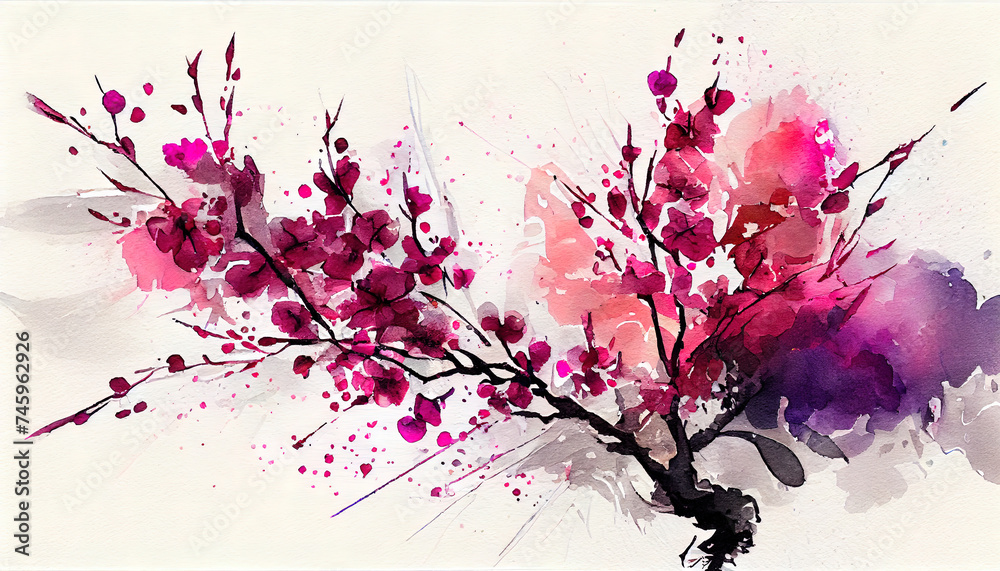 Watercolor festive background with flowers. AI generated