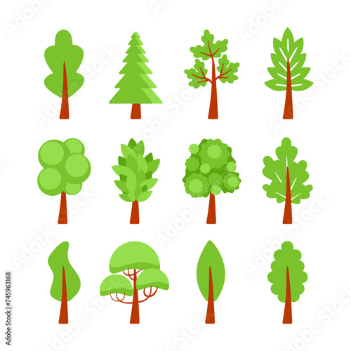 Set of trees. Forest tree nature plant. Vector illustration