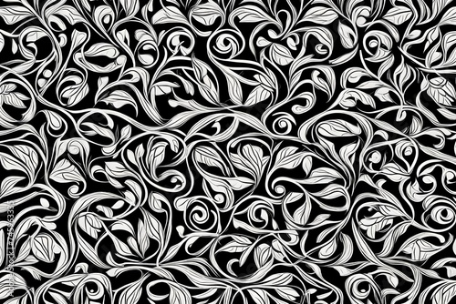Illustration of seamless abstract black floral vine pattern Seamless black and white floral border
